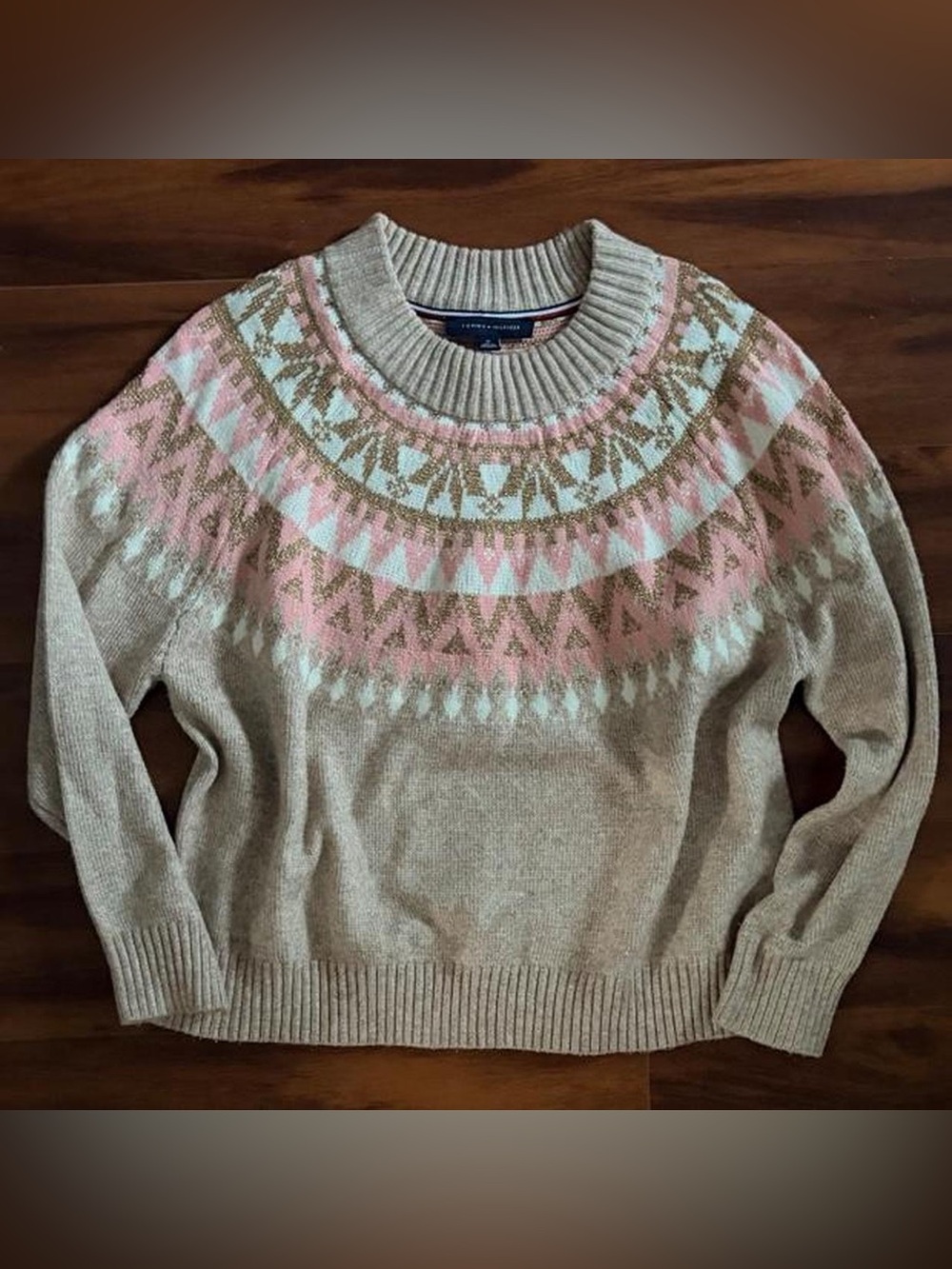 Tommy Hilfiger Women's Crewneck Fair Isle Sweater - Cream, Pink & Light Blue
